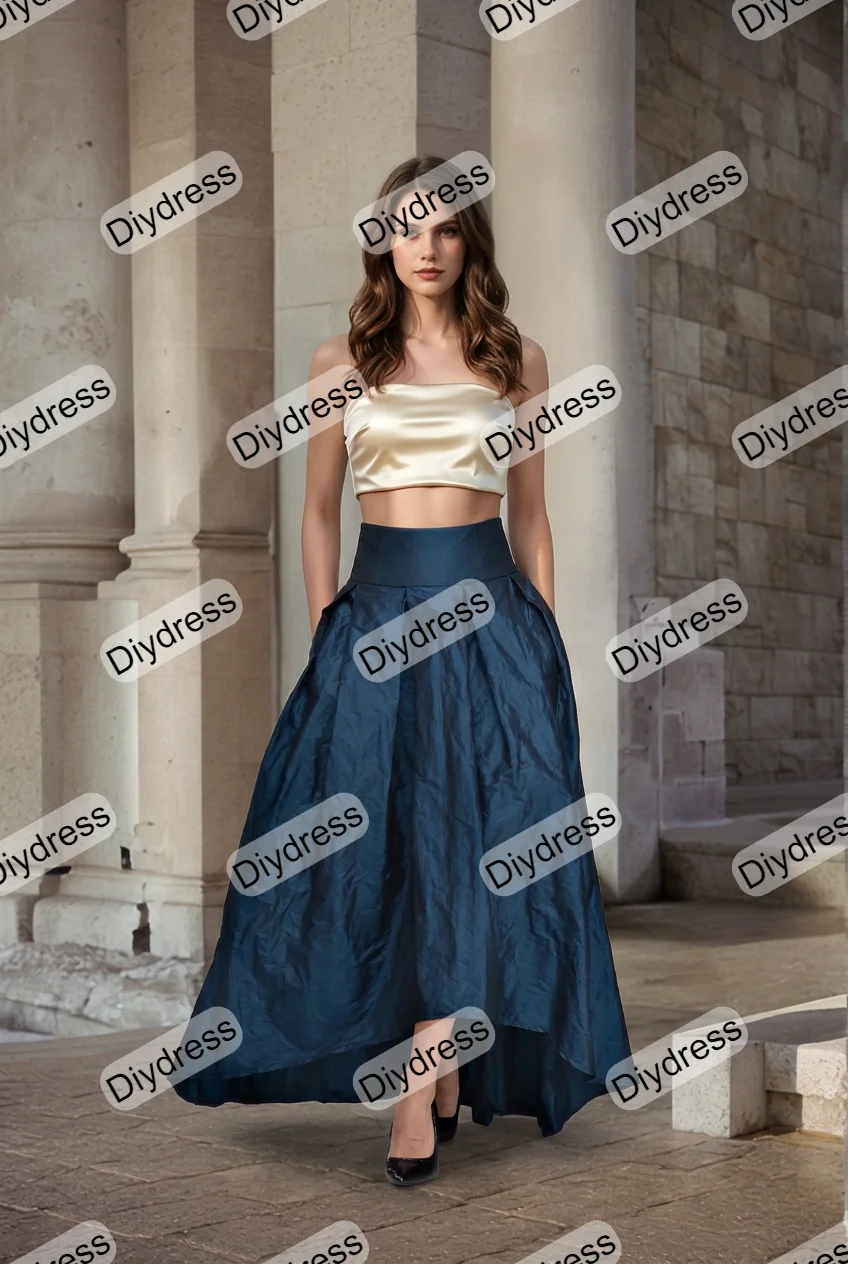 2026 New Fashion Luxury Prom Party Taffeta Skirt A-Line High Low Pleated Skirt  Front Short Back Long Evening Gown Taffeta Skirt