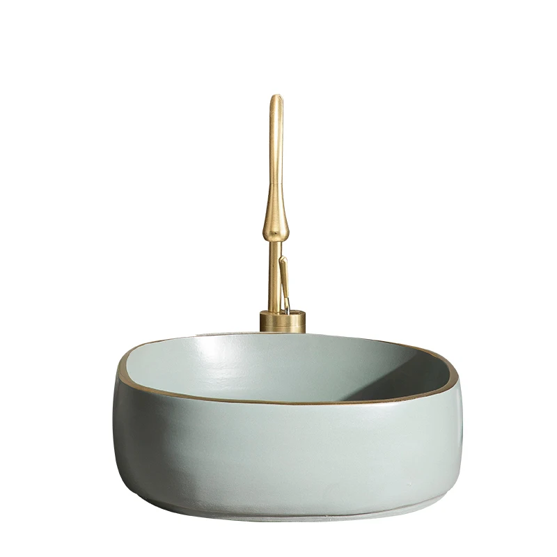 

Ретро легкий роскошный овальный настольный умывальник, бытовой керамический умывальник для ванной комнаты