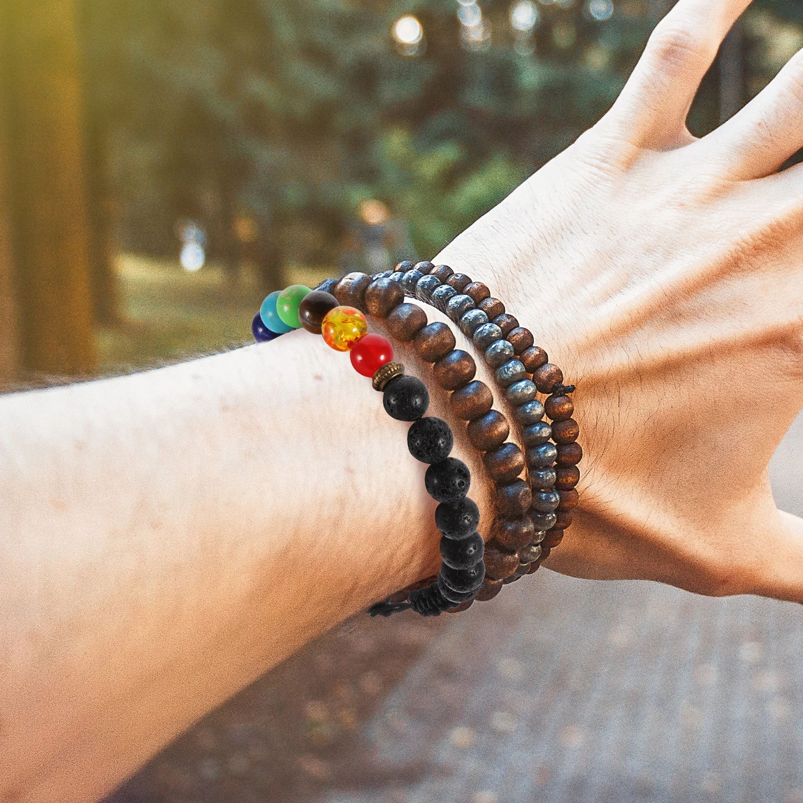 

2pcs Volcano Stone Beaded Bracelet Light Fashionable Wear Resistant Chakra Wrist Accessory Decorative Delicate Lava