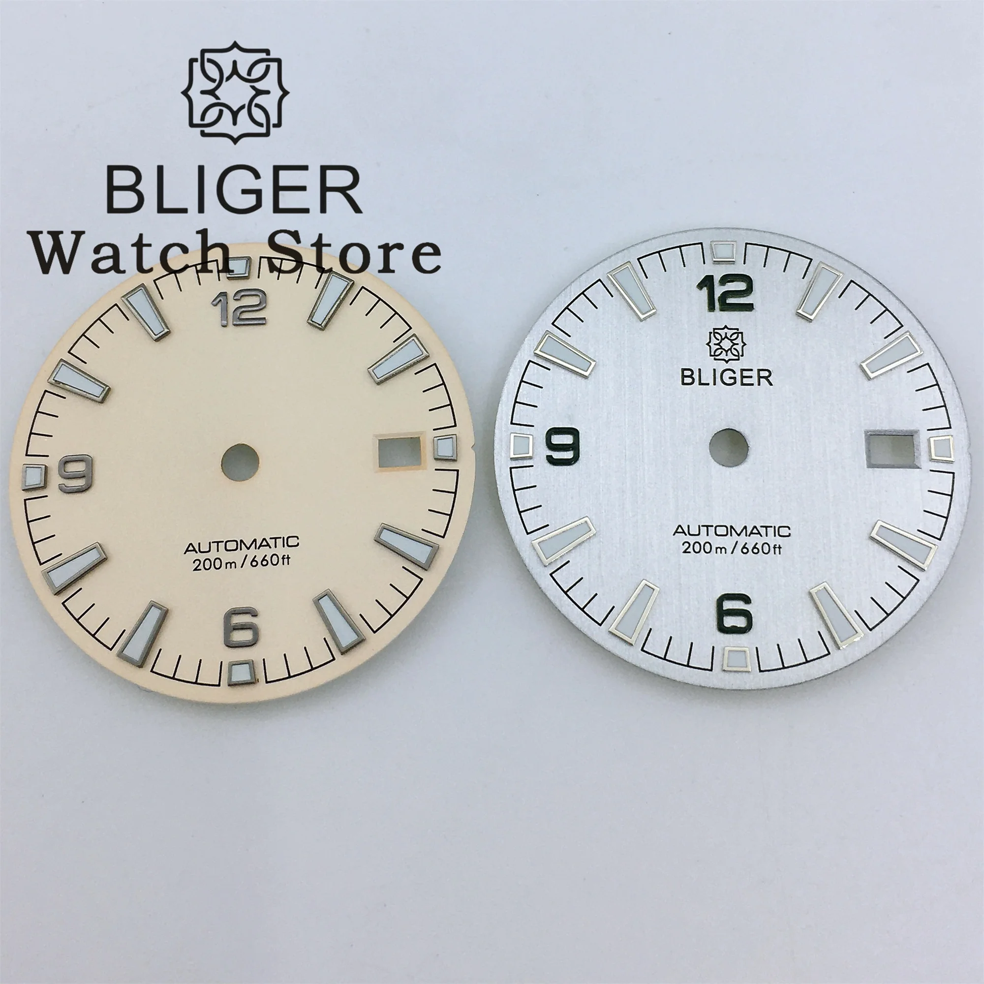 BLIGER 31mm Blue Beige White Watch Dial Green Luminous Fit NH35 NH36 Movement Fit 3 o 'Clock 3.8 o 'Clock Crown