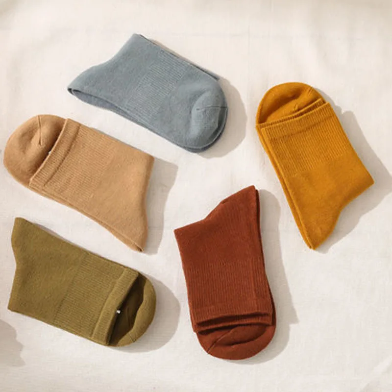 5 Pairs/lot Youpin Fashion Socks Women Spring Solid Knitted Striped Cotton Socks Girls Casual Socks Ladies Breathable Sox