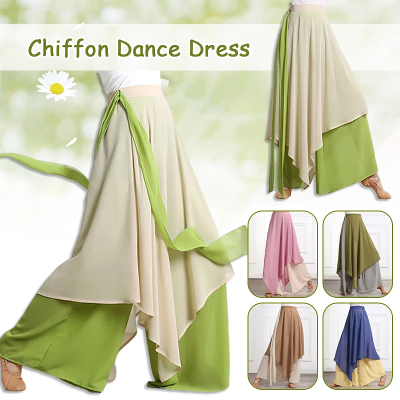 Women's Elegant Wide-Leg Pants Chiffon Culottes Classical Dance Practice Clothes Chinese Modern Dance Adult Folk Dance Pants