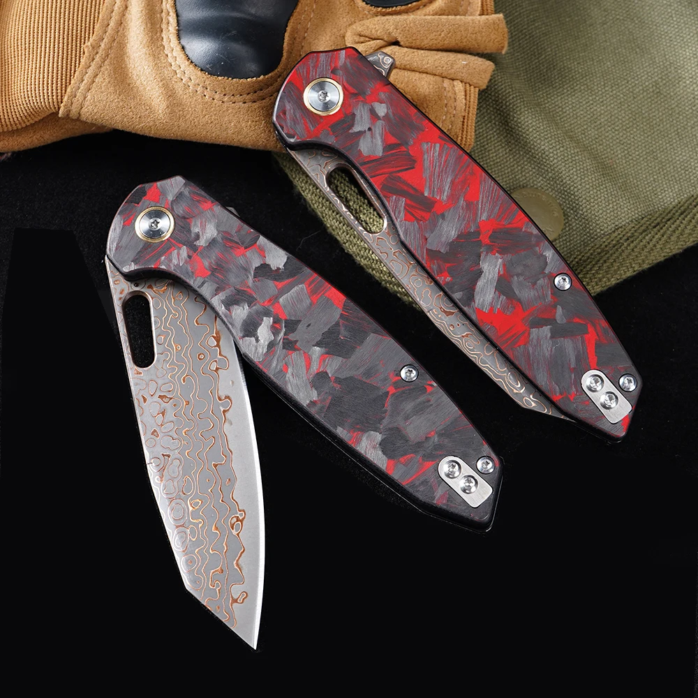 GT-T0044-4 Carbon Fiber Folding Knife Yellow Copper