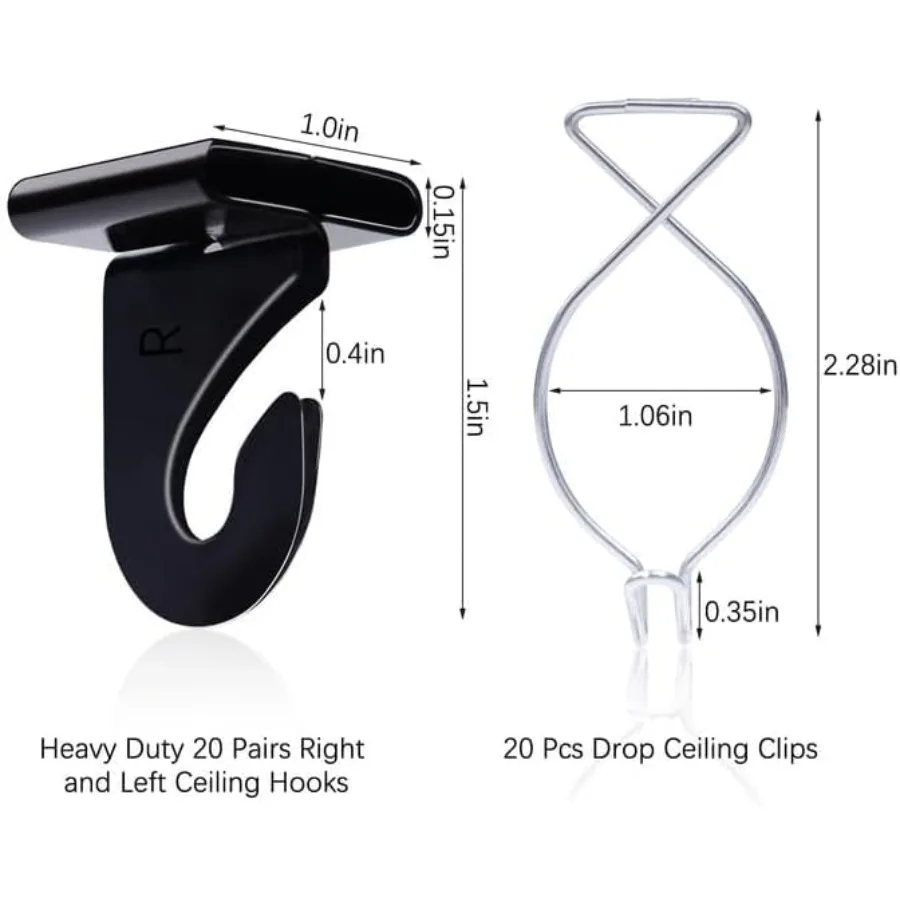 40 خطافًا سقفًا للفصول الدراسية والمكاتب خطافات سقف سوداء شديدة التحمل لتعليق النباتات واللنج خطافات معدنية TBar f #3