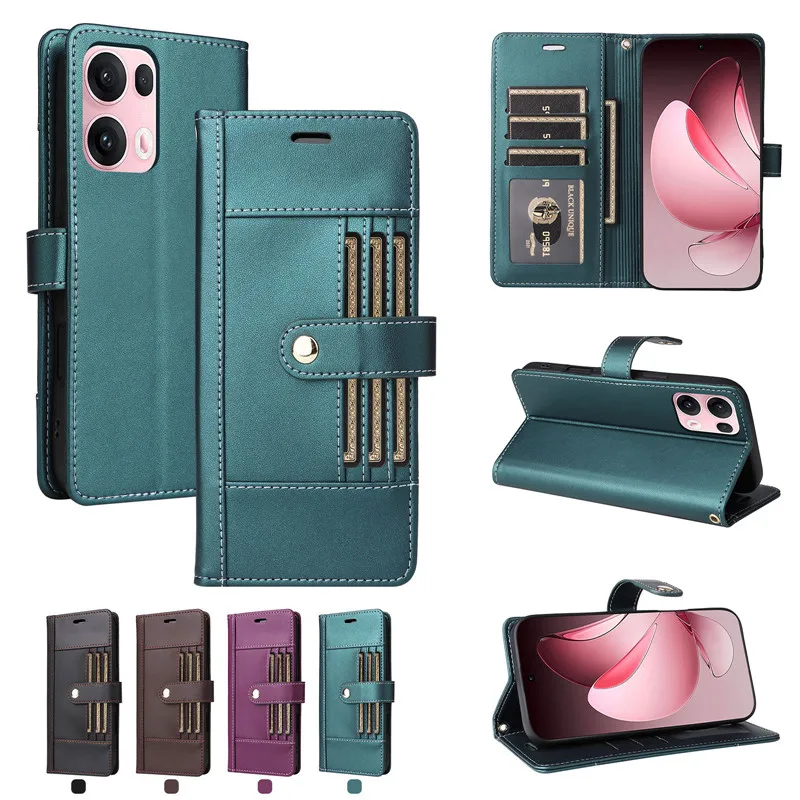 

Clamshell Leather Wallet Case For OPPO Reno 14 13 13F 12F Reno14 Reno12 F Reno13 FS 4G 5G Flip Cover Cases Outside 6 Card slot