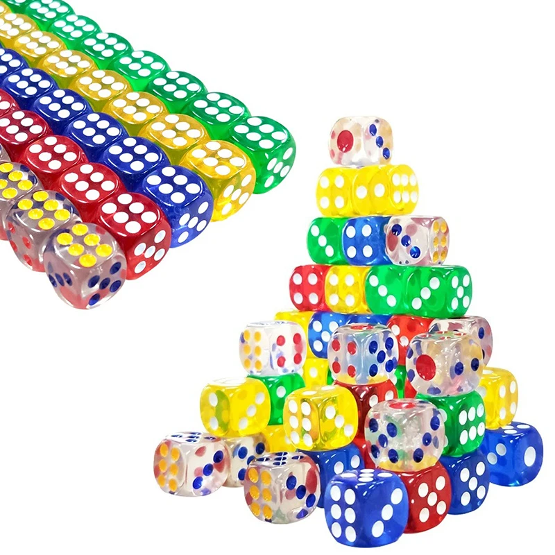 

30/50PCS Rounded Edged 14mm Size Dice Assorted Transparent Color Dice Suitable for Party Gathering Board Game Activity Props ZYF