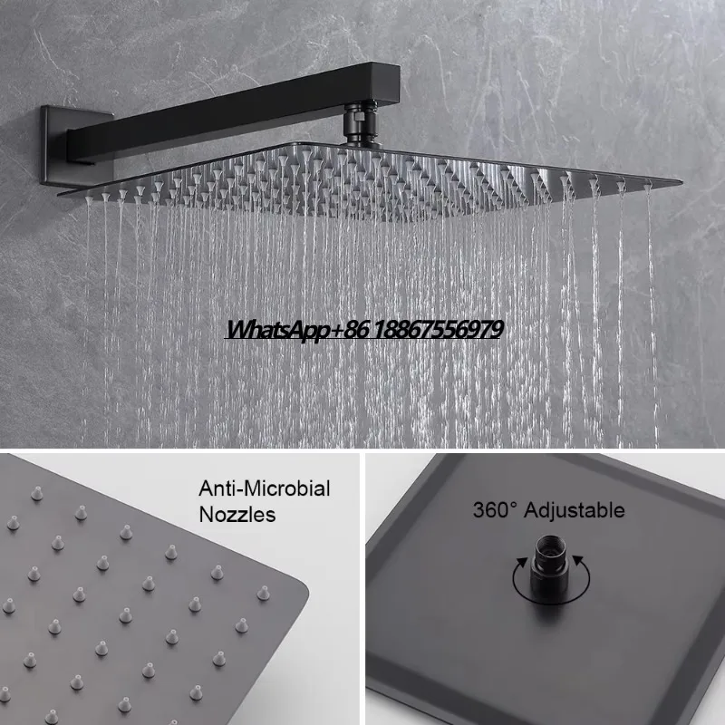 10 Inch Luxury Modern Gold Bathroom Hidden Wall Suspension Shower with Flat Mouth Out of Water Outlet and Handheld Shower Set
