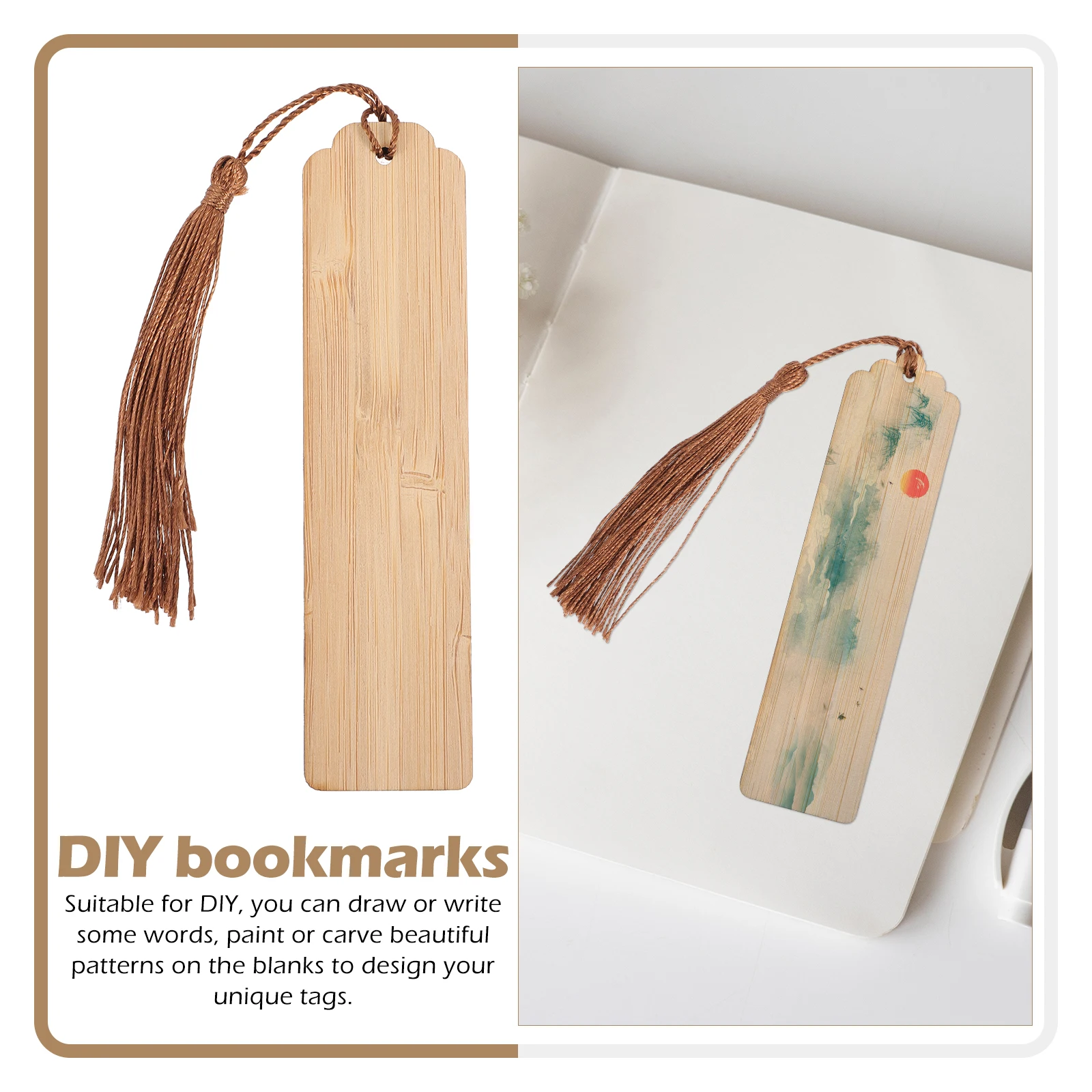 

10 Sets DIY Bamboo Bookmarks Blanks Unfinished Tags Cute Bookmark Decorative Labels for Students Kids Reading for Christmas
