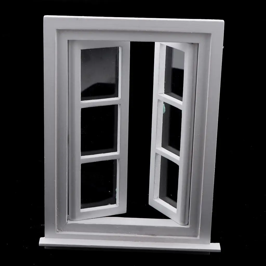 Miniature Wooden Window 6-Pane 1:12 Scale Dolls House Furniture White