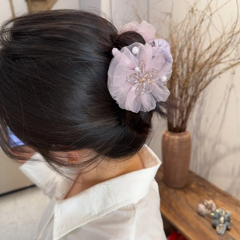 

High-end Pearl Rhinestone Small Size Hair Grabber Summer Women Simple Metal Side Clip Back Head Half-tied Cross Hair Clips