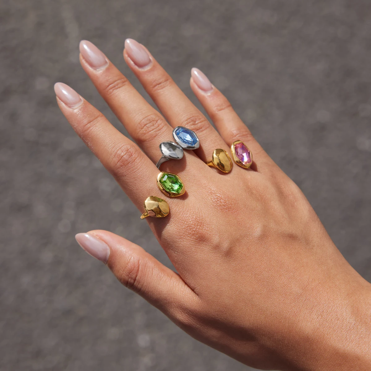 Yori Stainless Steel Chic Bling Colorful Glass Ring for Women Fashion Ring Waterproof Jewelry Bijoux Femme Party Gift