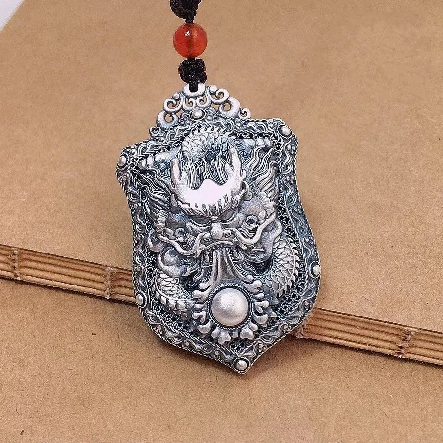 

100% 999 full silver retro dragon Tuzhu Dragon Pendant, about 27g