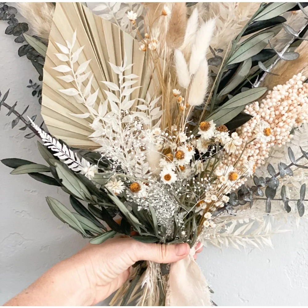 Flores Secas para Noivas e Damas de Noiva, Olive Sage, Wildflower, Pampas Grama Bouquet, Flores Do Casamento