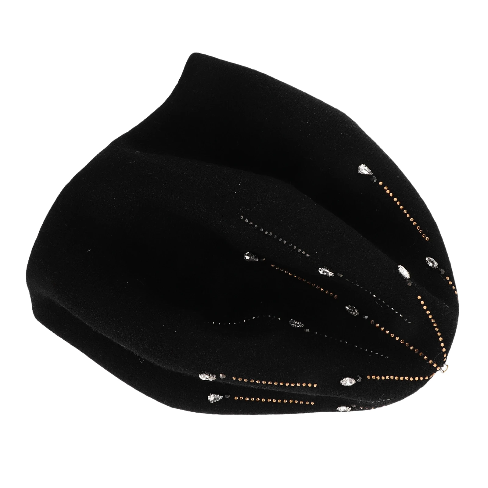 

1pcs Women Beret Fashion Rhinestone Cap Black Women'S Beret Sun Protection Warmth Outdoor Travel Accessories