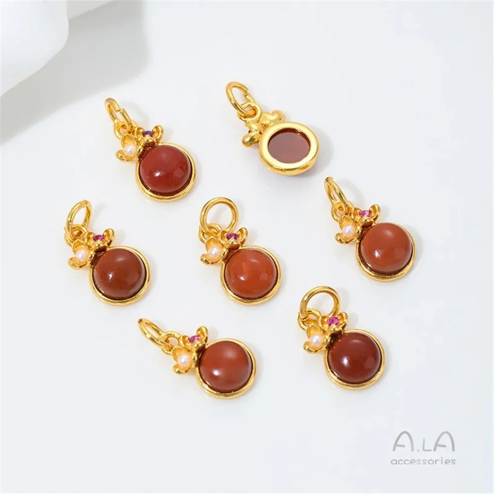 مطلي 24K الذهب الحقيقي مطعمة مع Nanhong محظوظ القط القرع Pixiu فراشة حلقة سطح مسامية حبة التقسيم مجوهرات اكسسوارات #4