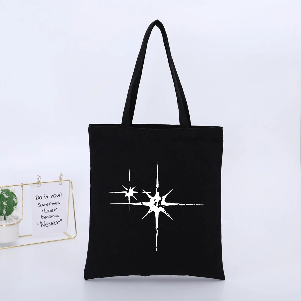 Abstract Star Print Canvas Tote Bag, Urban Style for Daily Shopping and Casual Outings