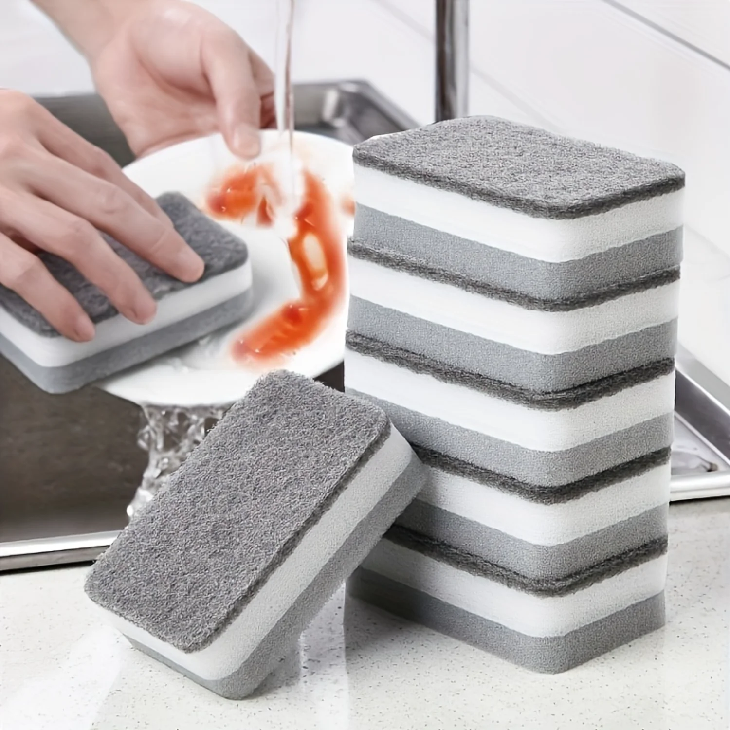 Pack 12/24pcs, Cleaning Sponge, Dish Scrubbing Brush, Pot Scrubber, Cleaning Sponge, Scouring Pads, Cleaning Tools,  Accessories