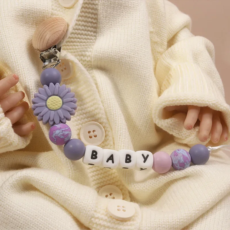 الطفل شخصية اسم هوة كليب الحلمة الدمية حامل سلسلة مهديء سيليكون زهرة عضاضة لعبة مضغ هدية الوليد الملحقات