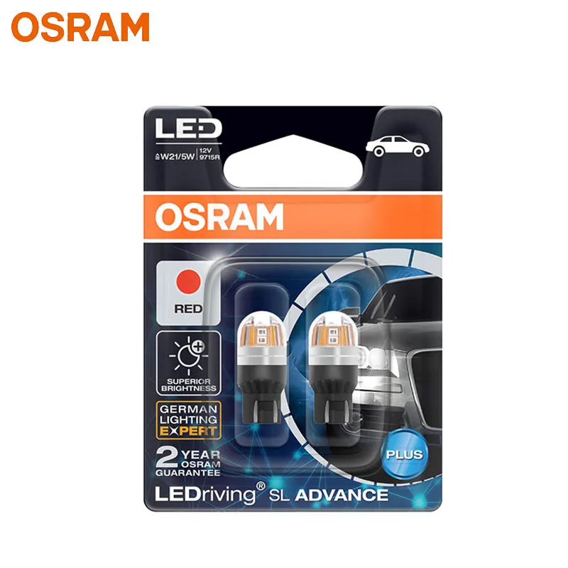 OSRAM LEDriving SL Advance Upgrade LED T20 W21/5W 7440 Red Car Brake Stop Reverse Turn Signal Light Auto LED Replacement Bulbs