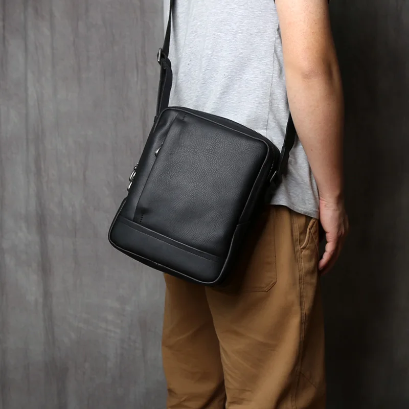 NZPJ Herren-Umhängetasche, Oberschicht, Rindsleder, Trend-Umhängetasche, Leder, lässig, Jugendmode, Herrentasche, geeignet für 10-Zoll-iPad – Detail 3