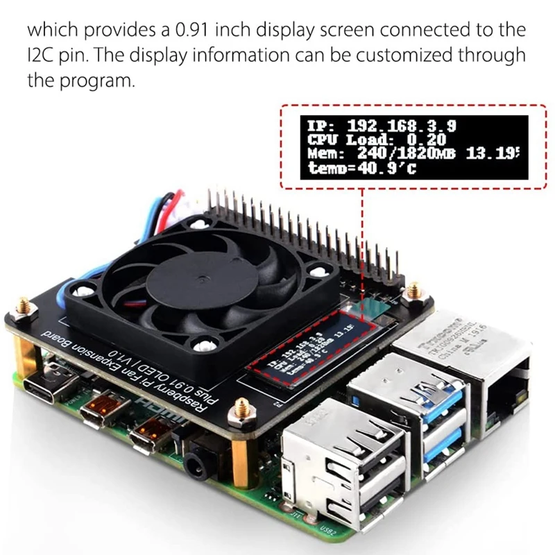 Крышка вентилятора для Raspberry Pi 4 Model B, для Raspberry Pi PWM, плата расширения GPIO с OLED-дисплеем 0,91 дюйма