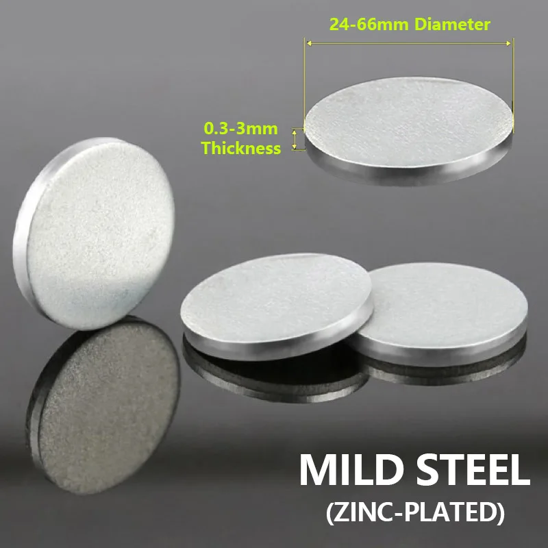 Mild Steel Circular Plate Zinc-Plated Round Disc Disk Circles Metal Iron Sheet Blanks Ultra-thin 0.3-3mm Thick 24-66mm Diameter