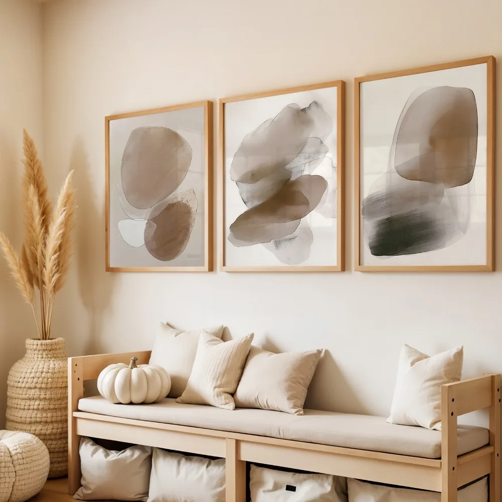 3Pcs Morandi Ink Color Block Abstract Canvas Poster Wall Art,2D Print Decor,Minimalist Home Decoration For Living Room Bedroom