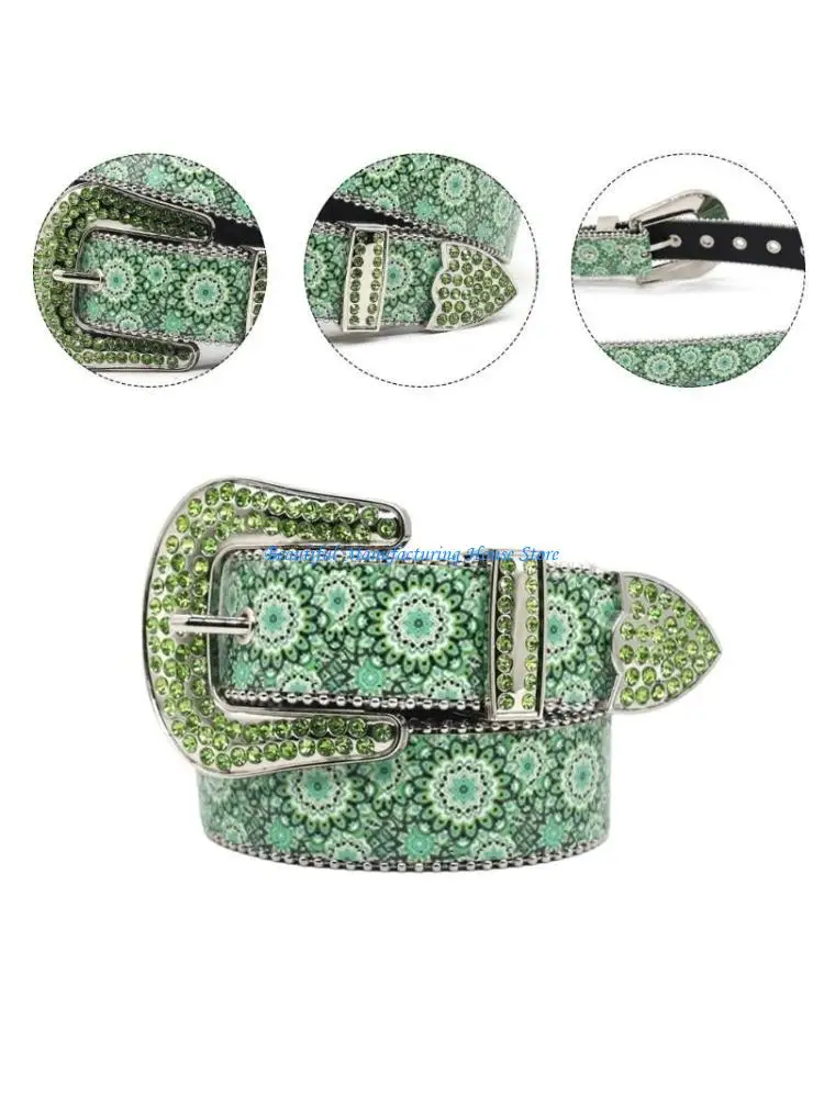 

E56A Women Jeans Belt Studded Rhinestones Punk Belt Impressive Blingbling
