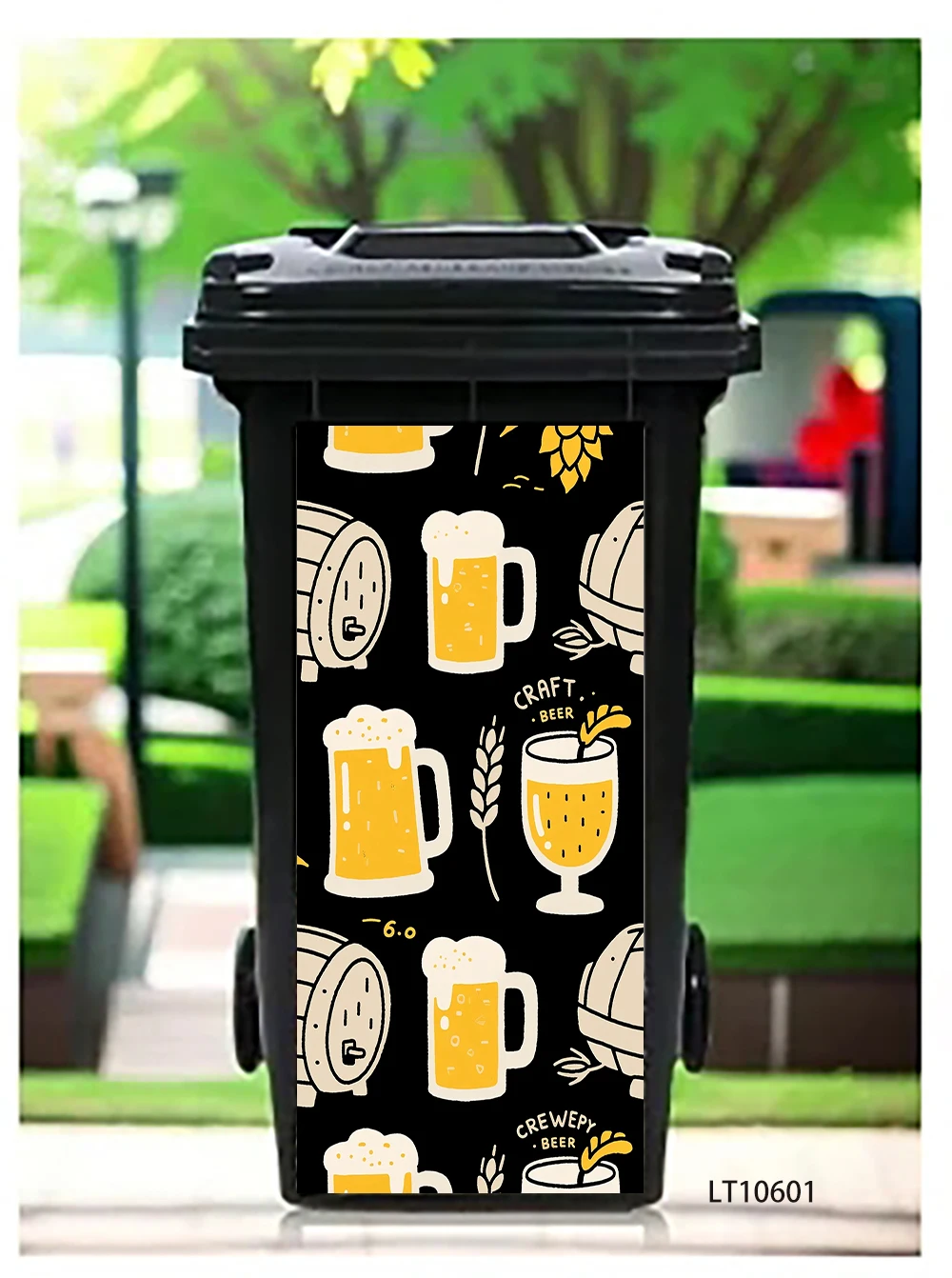 Craft Beer Brewery Trash Can Sticker, Rustic Barrel Design Waterproof Peel and Stick Outdoor Bin Decal