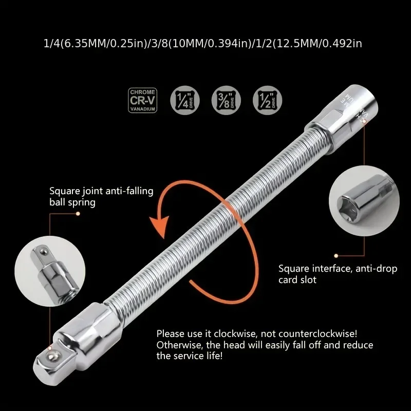 Flexible Socket Extension Bar Set, 1/4