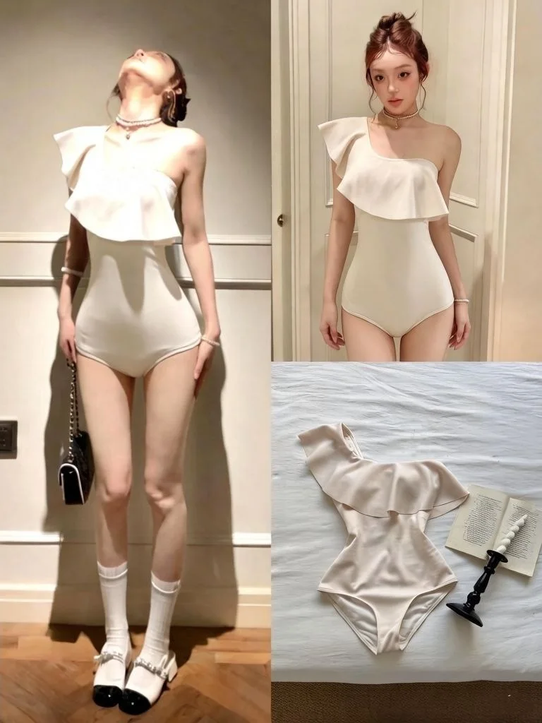 

Купальник-монокини Cloud Champagne в ретро-стиле с эффектом похудения, для отдыха на горнолыжном курорте, консервативный, на одно плечо, элегантный стиль, нейлон.