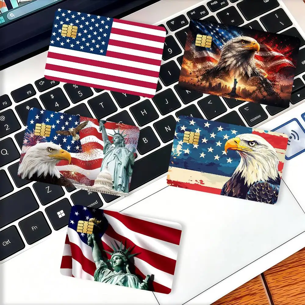 Flag of American Credit Skin Cover Card Stickers 4PCS Film Bus Pass Front Decoration Bank Debit Waterproof