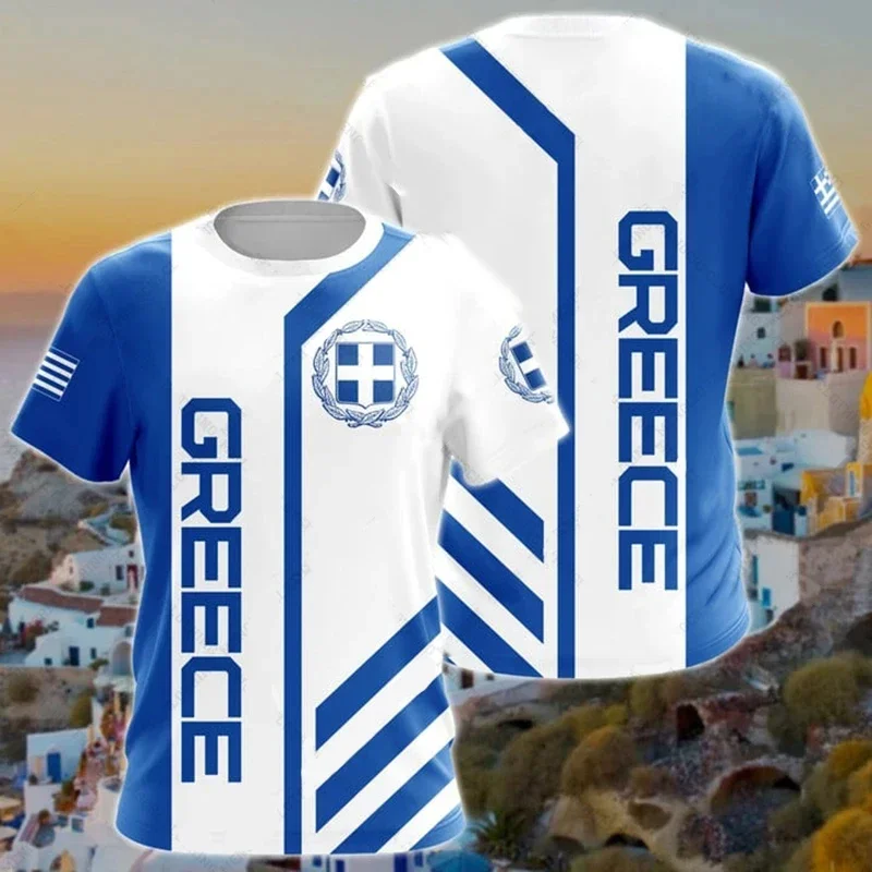 

Hellas Men's T-shirt Geometric Lines Grey Flag National Emblem Printed Men's T-shirt Everyday Street Casual Unisex Wear High