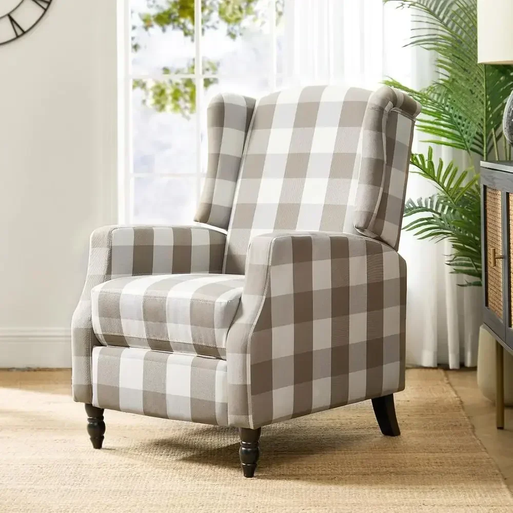 Classic Beige Wingback Recliner Chair, Traditional Push-Back Lounge Chair for Living Room and Home Theater