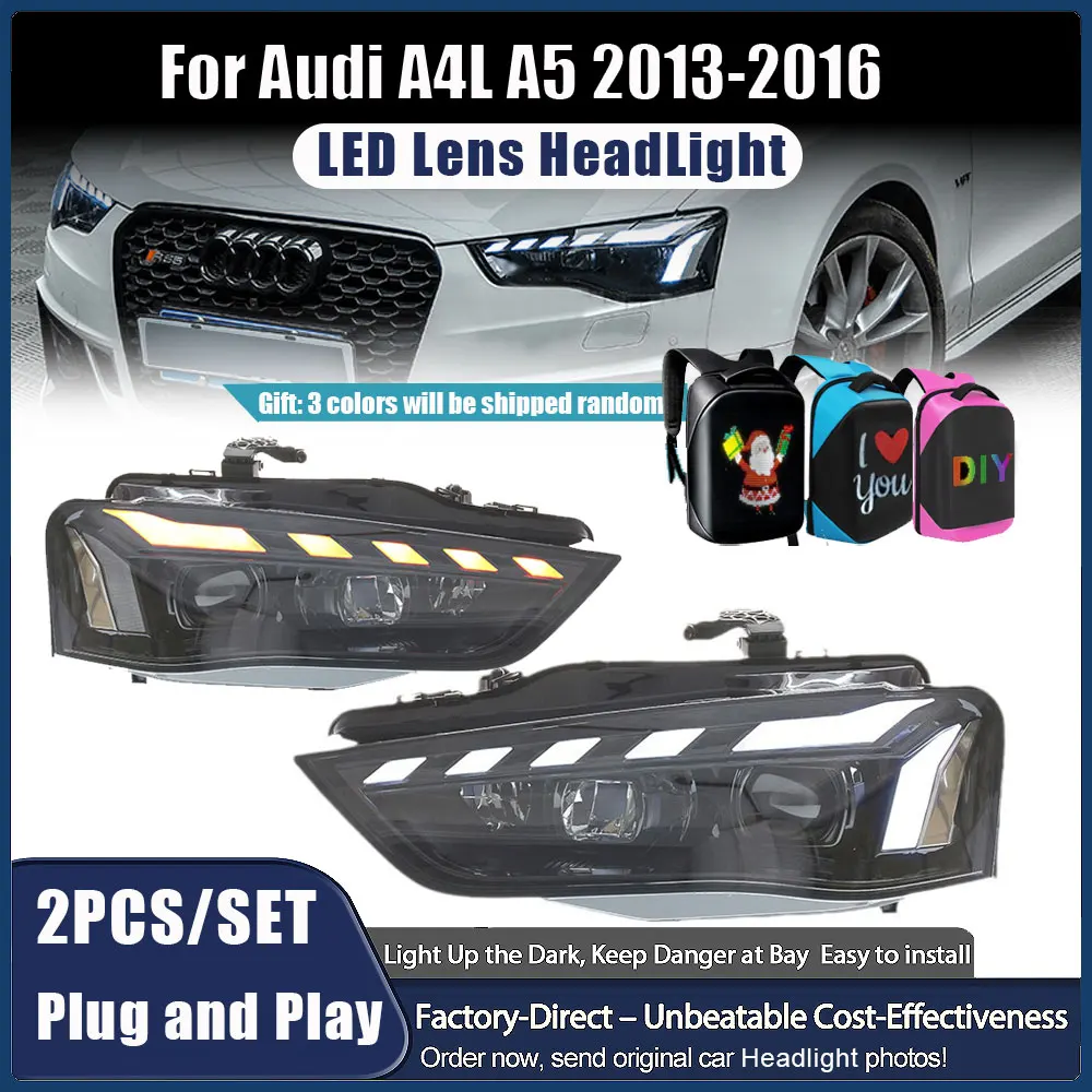 

Светодиодные фары для Audi A4 A5 2013-2016 B8 B9 Sportback Передний фонарь 6000k Новое состояние 12V Светодиодные линзы Модифицированные фары в сборе