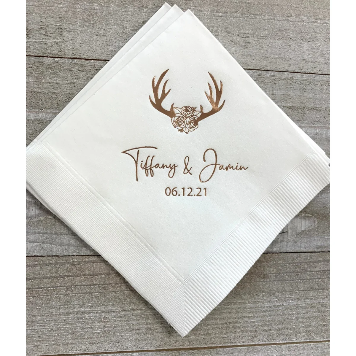 50pcs Personalized Napkins Browning Deer Antler Bridal Shower Wedding Napkins Custom Deer Doe The Hunt is Over Rustic Country Pr