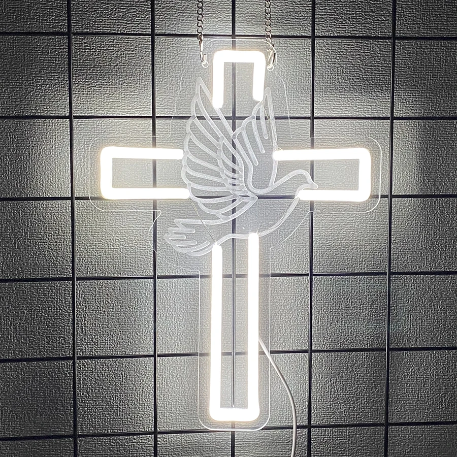 Cross Neon Sign Jesus Neon Lights Signs LED Light Sign for Wall Decor,Neon Cross Sign for Bedroom Living Room Wedding Gifts