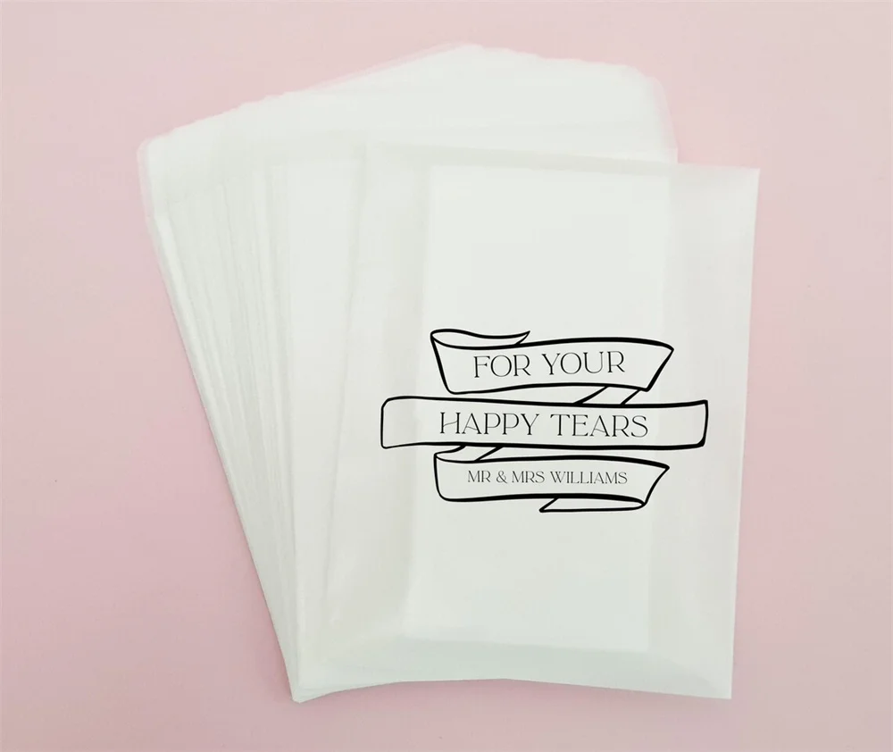 Happy Tears Wedding Tissues Packets 100% Biodegradable Glassine - Empty Wedding Tissue Bag Personalised Wedding Confetti Favours