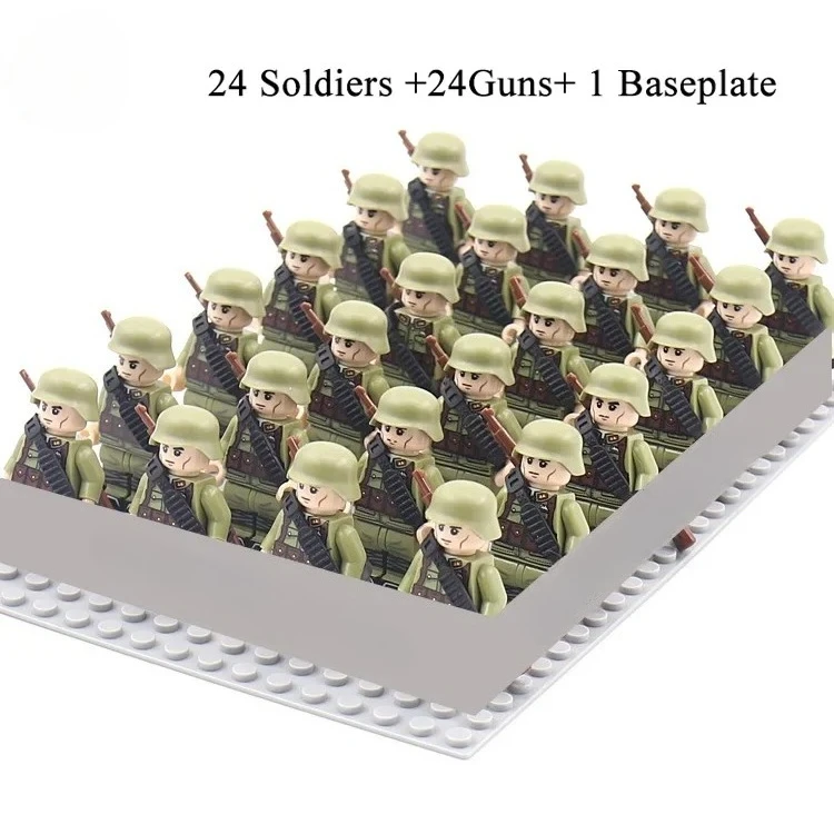 24-teiliges Armeesoldaten-Bausteinset mit Mini-Puppen und Untergrund, DIY-Kriegsszenen-Bausteine, Kinderspielzeug-Sammlung – Detail 4