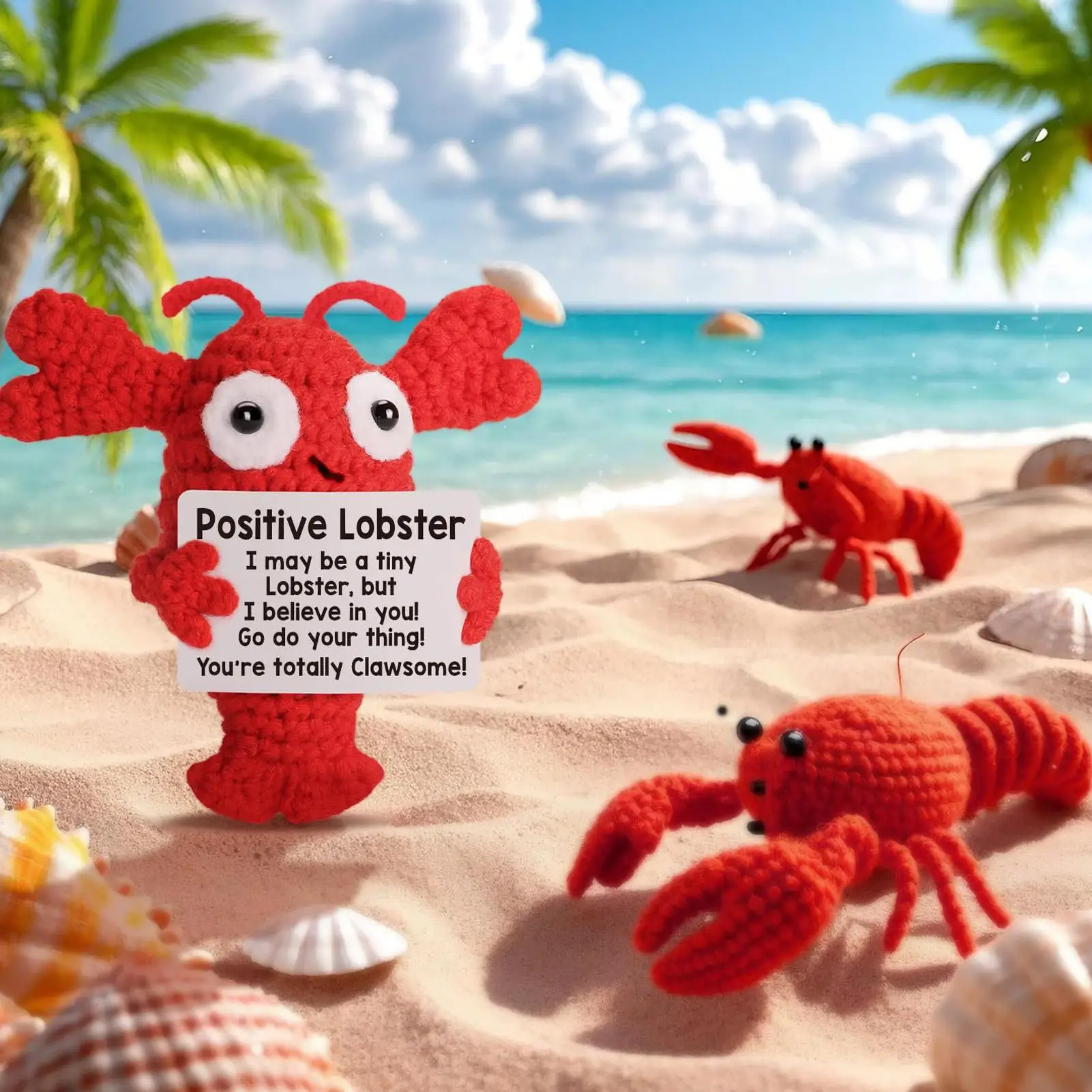 Positive Crochet Lobster Doll EmotionalSupport Gift Inspirational Crocheted Animals Birthday Gift For Boyfriend Girlfriend