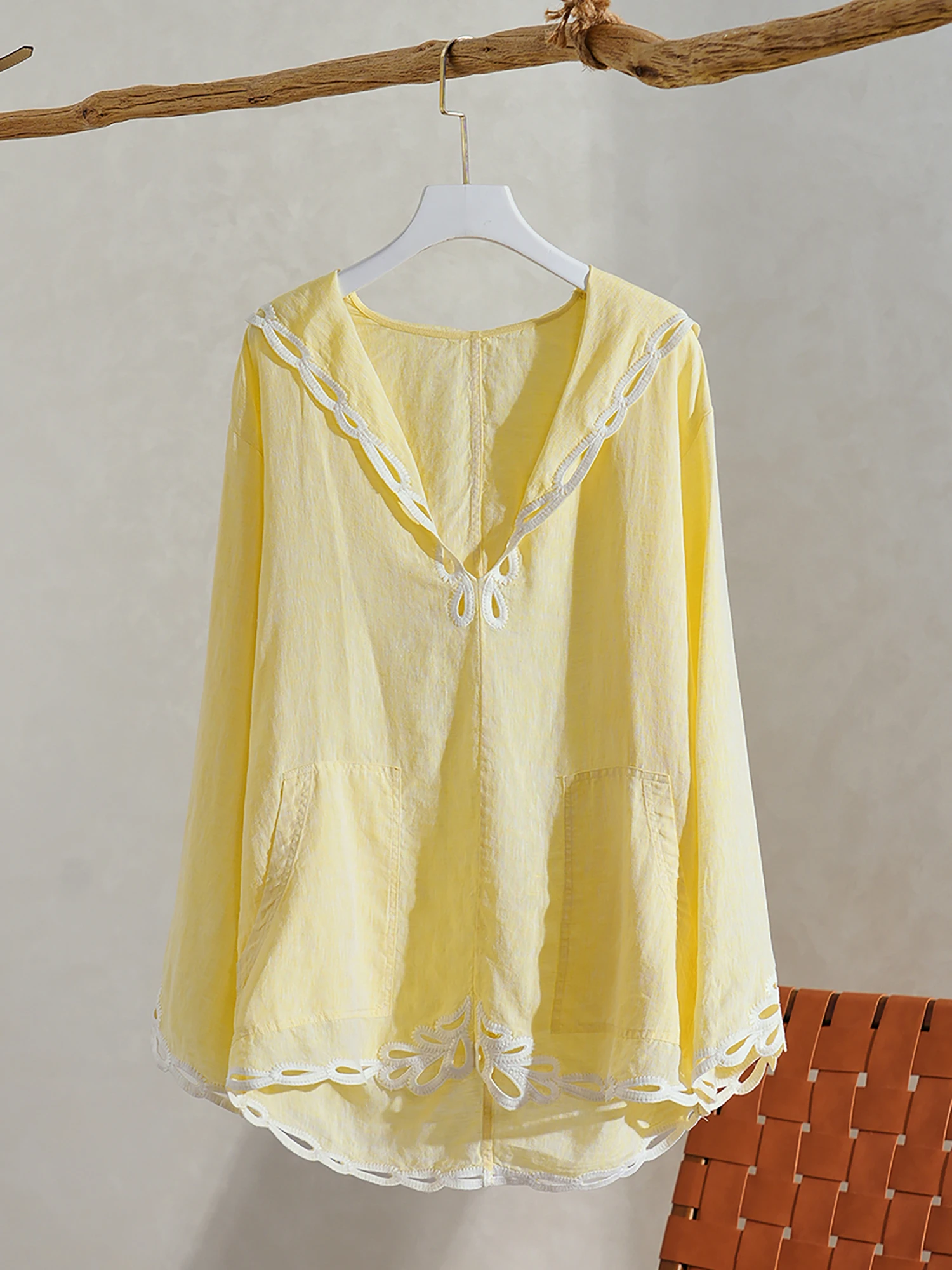 

YongLeap Summer New Yellow Chien Hat Embroidery Top Elastic Waist orts Linen Set Women's Faion Loose Fit Ensemble