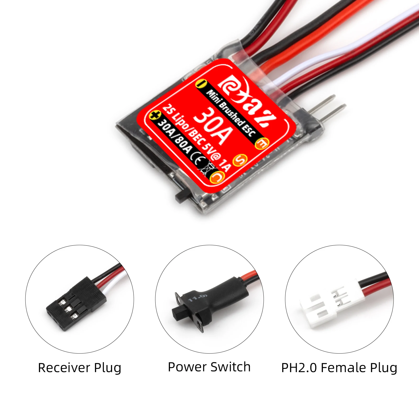 Rcxaz miniatura esc 30a mini escova esc 2s 4 ~ 8v para diy mini 1/16 1/18 1/24 rc carro barco tanque de combustível com freio