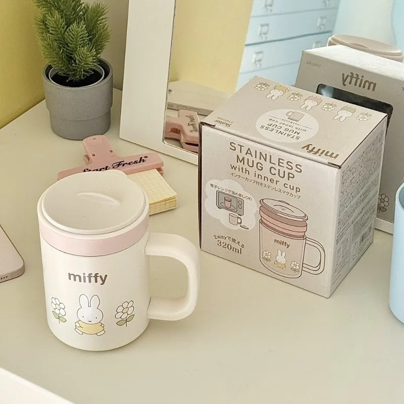 Japanese Kawaii Miffy Rabbit Stainless Steel Insulated Cup Cartoon Cap Makeup Cup Student Milk Cup Children's Festival Gift