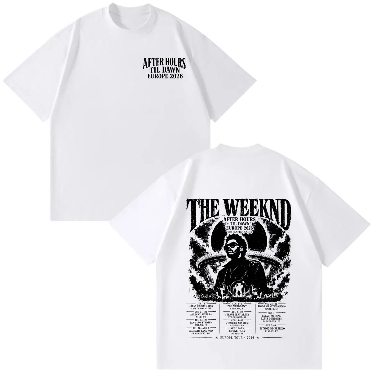 After Hours Til Dawn The Weeknd Europe Tour 2026 Print T-shirt Men Women Hip-hop Punk T-shirts Loose Casual Cotton T-shirts Tops
