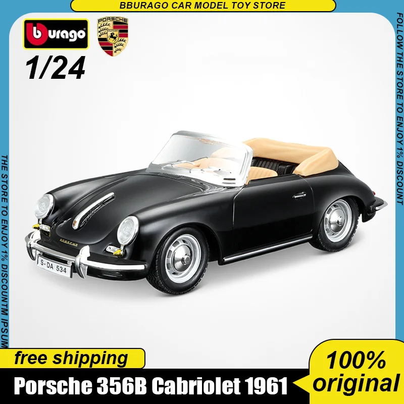 In Stock Bburago 1:24 Porsche 1961 356b Cabriolet Alloy Miniature Diecast Model Porsche 356b Coupe Car Toys Kids Christmas Gift