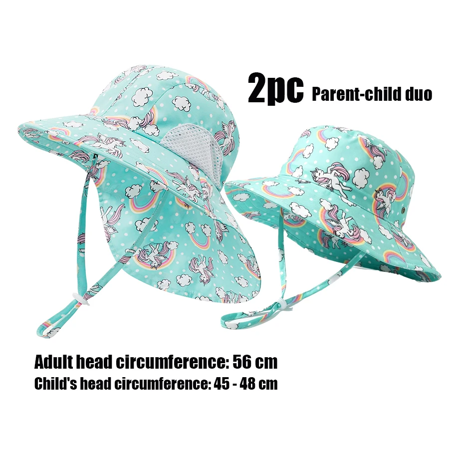 2 sets of parent-child sets. Adult and child digital printing adjustable sun protection neck cap for headwear. Sunshade cap