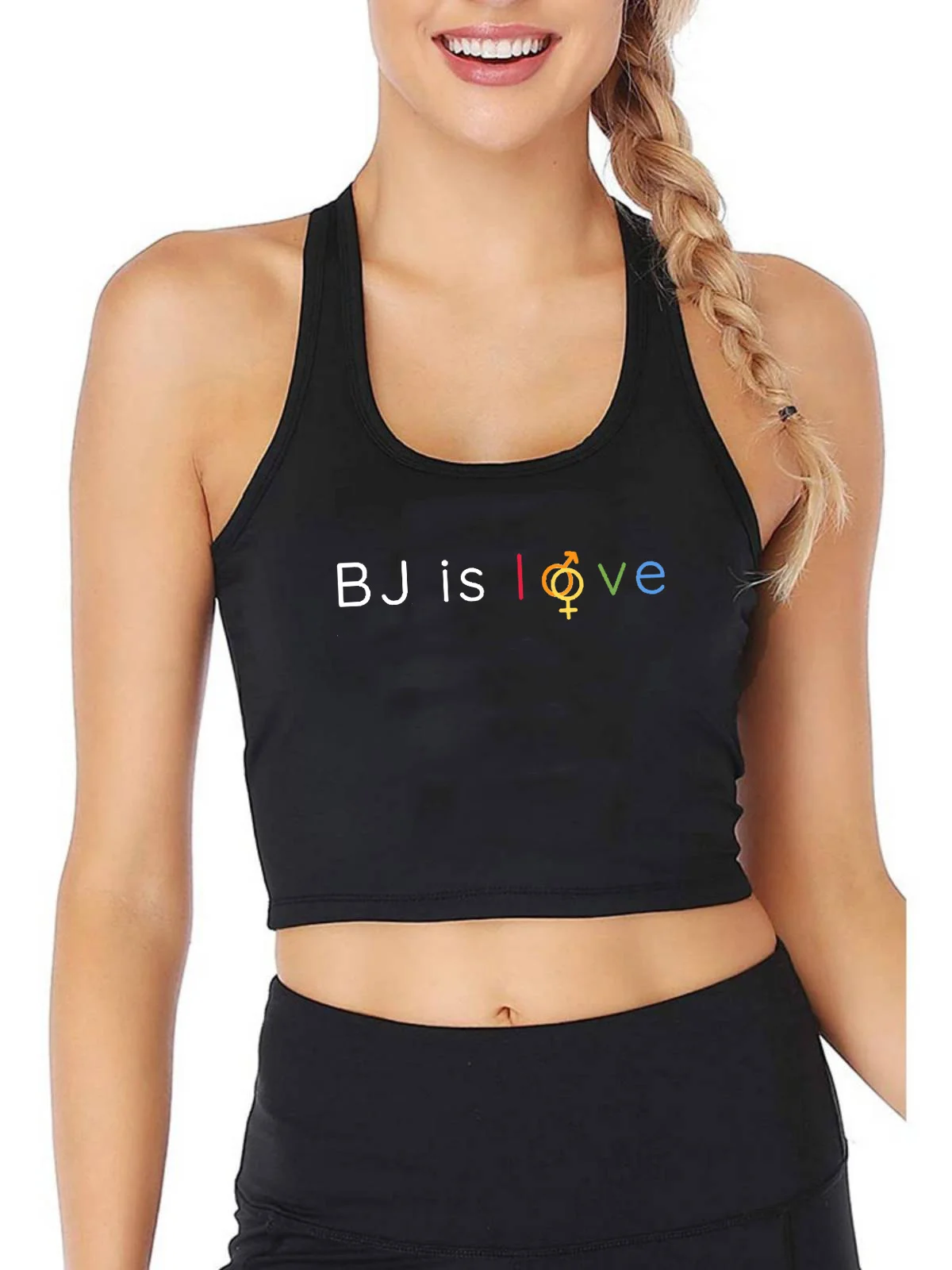 

I Love BJ Print Design Breathable Slim Fit Tank Top Women's Yoga Exercise Training Crop Tops Summer Camisole