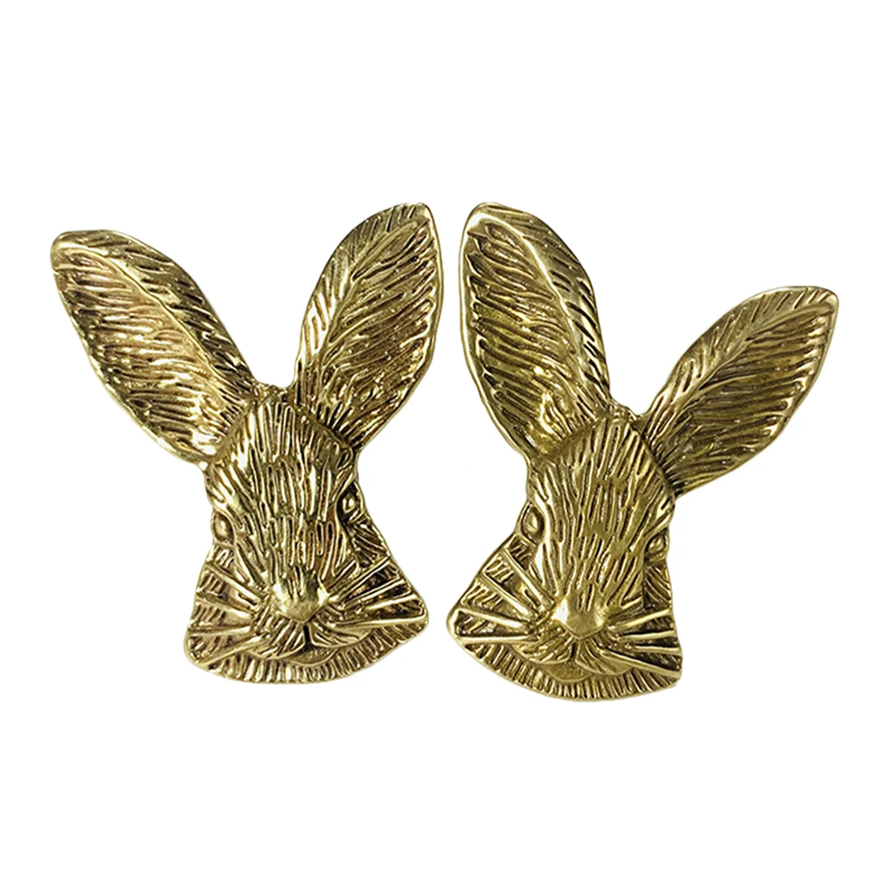 

2 Pcs Rabbit Head Holds Hands Animal Drawer Knobs Brass Cabinet Handles Cute Door