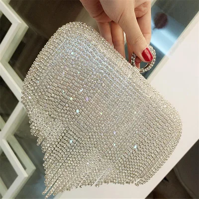 Torebka ślubna Rhinestone damska wieczorowa kopertówka luksusowy Design torebka damska srebrna mała torebka z frędzlami łańcuszkowa torba na ramię 이브닝