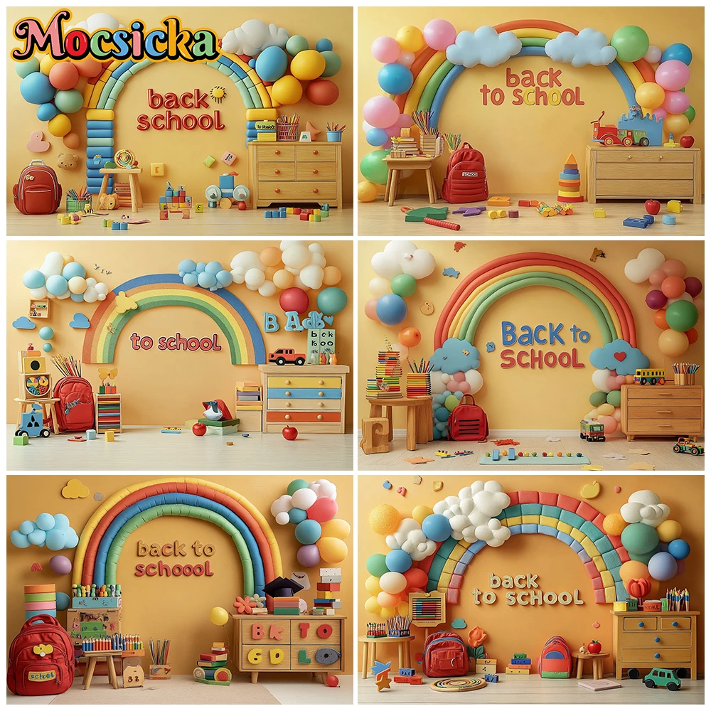 

Mocsicka Back To School Backgrounds Photography Props Yellow Wall Classroom Decors Student Portrait Backdrop Photo Studio Poster